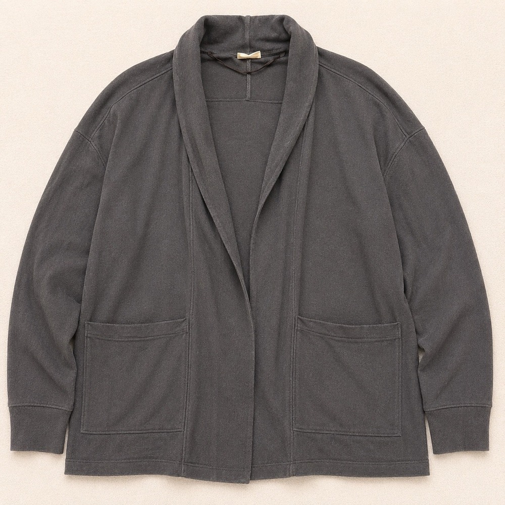 Pact Womens Organic Cotton Shawl Collar Cardigan‎ Charcoal Grey Large Pockets